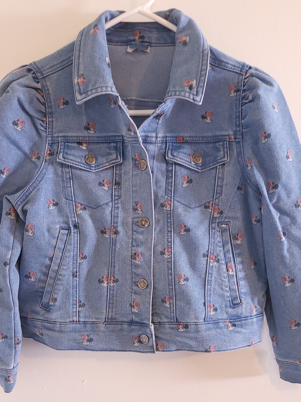 Disney Parks Minnie Mouse Blue Denim Jean Jacket Button Front Girl's 7/8 Small